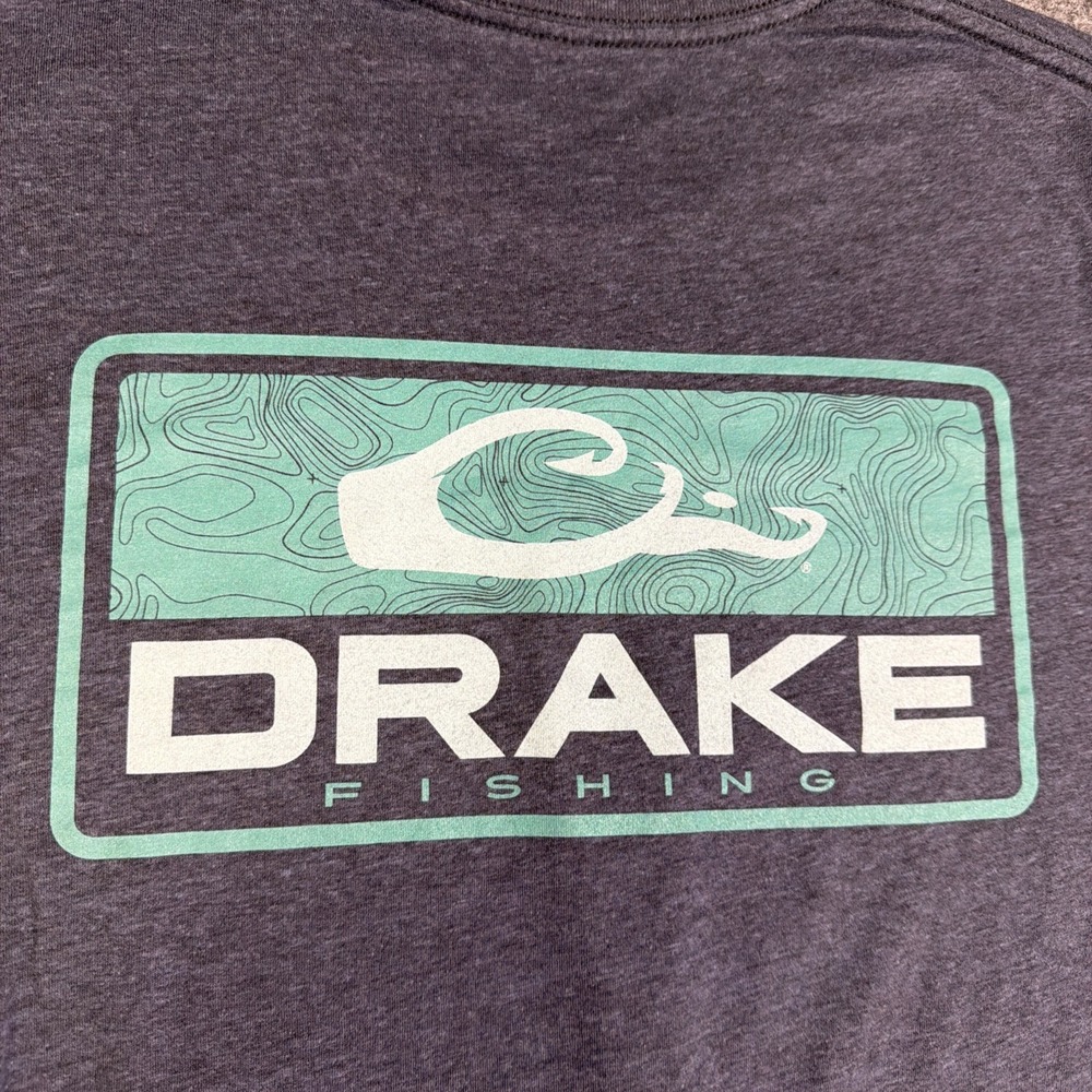 Men's Drake Performance Fishing DPF Blue T-Shirt Size Large Fish Outdoors